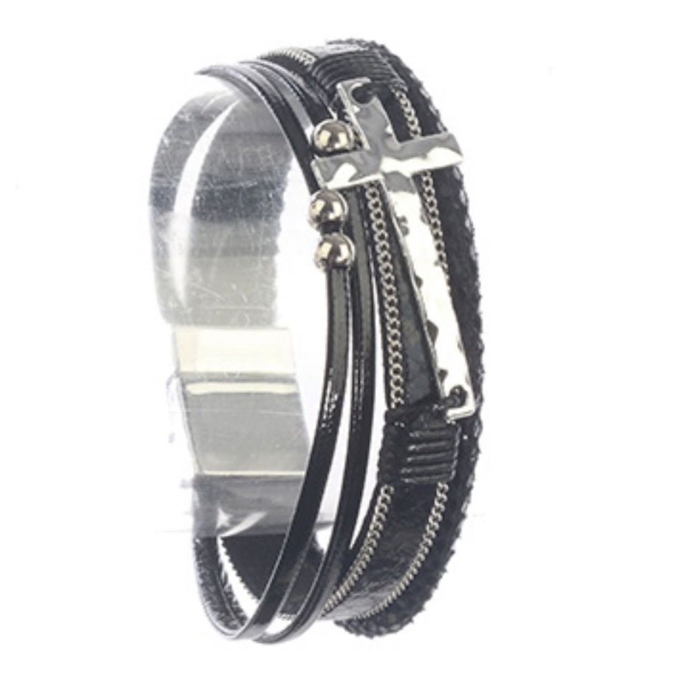 Leather Metal Cross Bracelet NWT